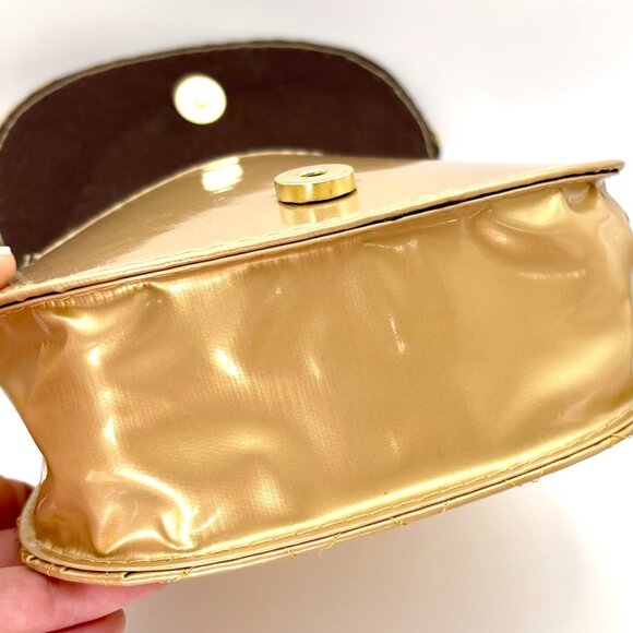 Glam Gold Black Embroidered Vinyl Hello Kitty Sanrio Crossbody Bag Purse Handbag - Picture 6 of 7